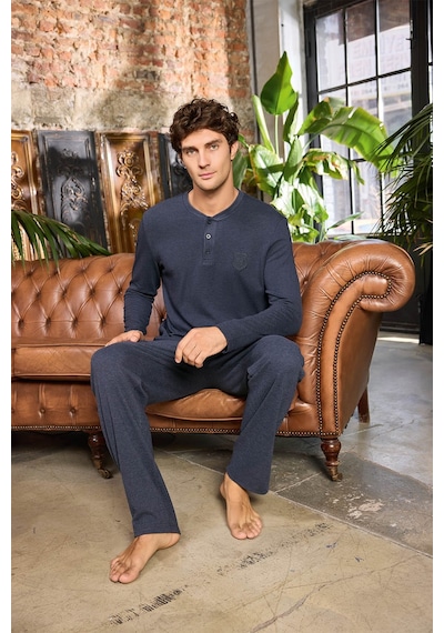 Aydoğan Erkek Selanik Kumaş Kışlık Lacivert Pijama Takımı 0230