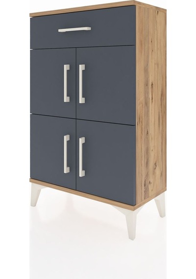 Arges Komodin Tek Raflı Tek Çekmeceli 4 Kapaklı 60x30x96 Çam-antrasit Atlas Çam