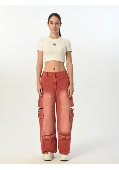 Zekids Kız Çocuk Paçası Cepli Gabardin Pantolon-15520 Pembe