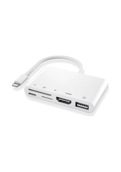 Ally 5in1 Lightning Hdmı Dijital Av Adaptör+ Otg Usb Hub Kamera Tf Sd Okuyucu- 5775 Beyaz