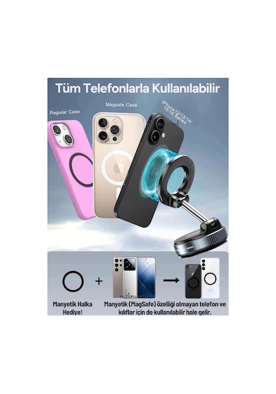 360 Dönebilen Ayarlanabilir Araç Içi Tutucu Kullanılabilen Vakumlu K007 Magsafe Telefon Tutucu 1 Adet