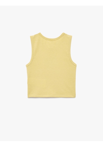 Koton Taş Detaylı Bisiklet Yaka Kolsuz Fiyonk Baskılı Crop Atlet Sarı 6skg30058ak