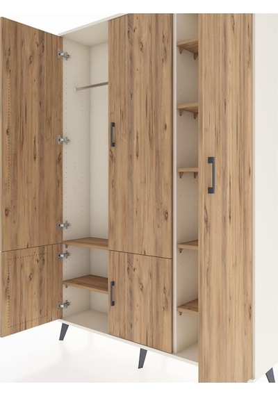 Arges Dolap 7 Raflı 5 Kapaklı Tek Askılı 132x30x195 Aytaşı-çam/çam Atlas Çam/atlas Çam