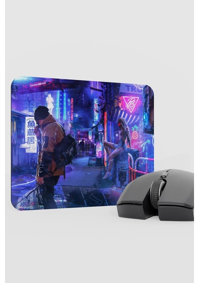 Dijital Cyberpunk Adam Kadın V4 22x18 Gaming Kauçuk Kaymaz Taban Mouse Pad Fare Altlığı