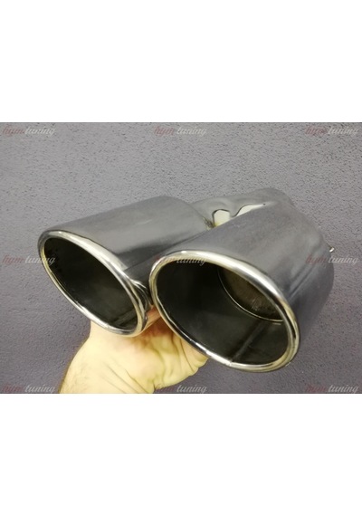 Yuvarlak Eğik Ağız 90mm Çift Çıkış Egzoz Ucu. Sağ Sol Takım N11.205