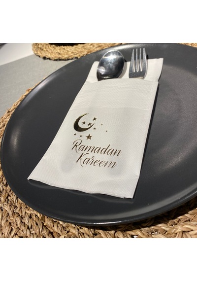 Gold Beyaz Cepli Aır Touch Ramadan Karem Peçete 12 Adet 40x40