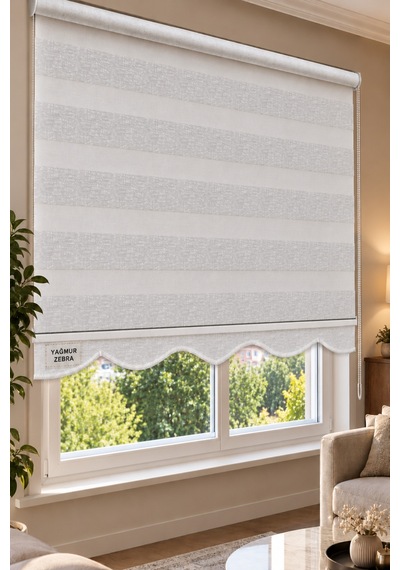 Keten Beyaz Zebra Stor Perde, Ofis Perdesi Ev Perdesi Ekru - 698937002 Ekru