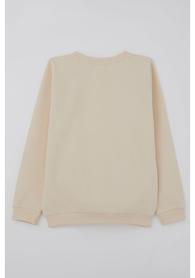 Breeze Kız Çocuk Sweatshirt Triko Papatya Aplikeli 4-8 Yaş , Krem