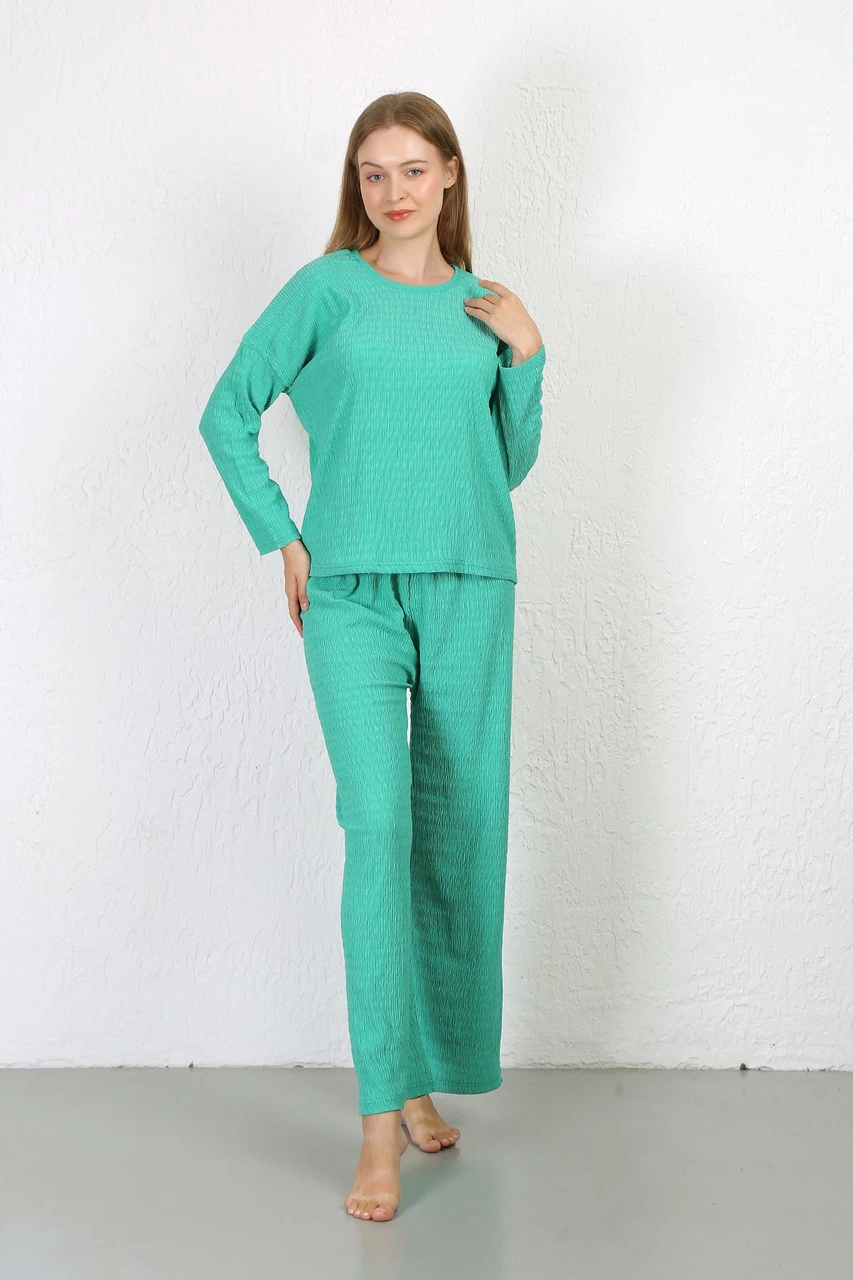 Akbeniz Kadın Bürümcük Kumaş Pijama Takım Yeşil 4233 Yeşil