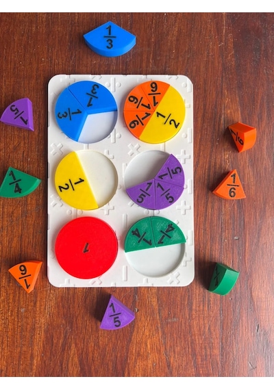3d Baskı Kesirler Öğretim Seti - Eğitici Ahşap Görünümlü Matematik Puzzle, Kesir Öğrenme Materyali 6 Daire, 24 Parça