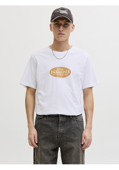 Jack & Jones Erkek Gögüs Logo Baskili Tisört - Catskills - 12297891 Beyaz