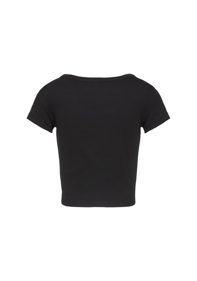 Calvin Klein A- Woven Label 2x2 Rıb Baby Tee Siyah Kadın T-shirt