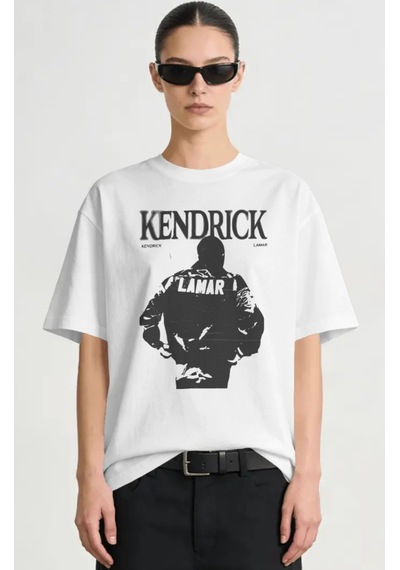 Kendrick Lamar Rapper Şarkıcı Baskılı Unisex Oversize Premium Tiş Beyaz