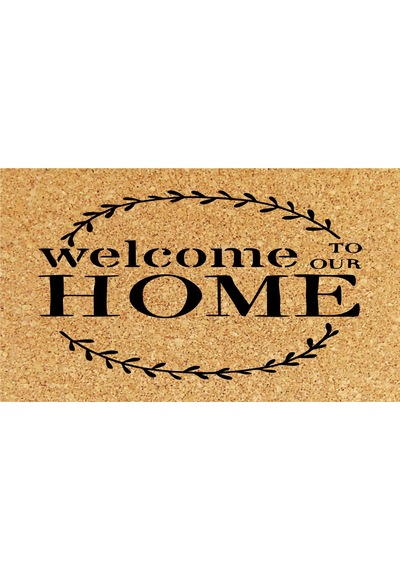 Welcome Home Dış Kapı Paspası Dijital Baskılı Kaymaz Pvc Plastik Tabanlı Kapı Önü Paspası Açık Kahve