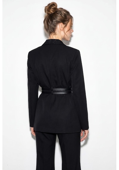 Shade Kadın Astarlı Çift Kemer Detaylı Klasik Blazer Ceket 8151 60286140 - Siyah