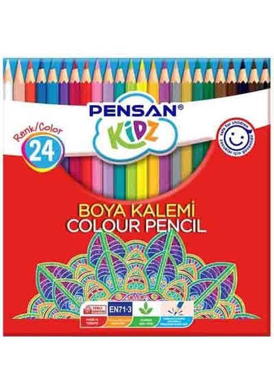 Pensan Kidz Kuru Boya 24 Renk Tam Boy Çok Renkli