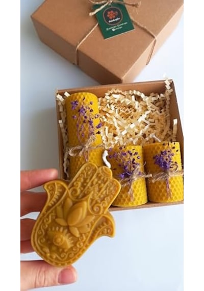 Petek Mum Hediyelik Dekoratif Set Hamse Bereket Eli Beeswax Canle Set Diğer