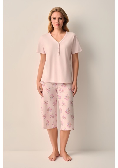 Suwen Alessi Pamuklu Kapri Şort Pijama Takımı Sh26620659334 Pembe