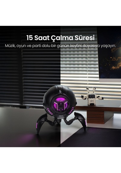 Gravastar Mars Pro 20w Bluetooth Hoparlör, Taşınabilir Stereo Ses Bombası, Rgb Işıklı, 2 Adet, Siyah