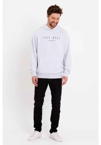 JAHR MARC Baskılı Kapüşonlu Gri Oversize Erkek Sweatshirt Gri