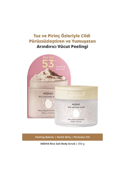 Midha Rice Salt Tuz ve Pirinç İçeren Arındırıcı Vücut Peeling 350 ML