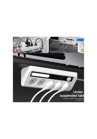 5 Li Akım Korumalı Priz 2500w 2 Usb + 2 Type-c Hızlı Şarj Led Gece Lambalı Dokunmatik Beyaz Normal