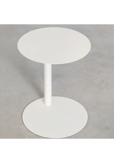 Paledin Design Magna Yan Sehpa Modern Yuvarlak Çelik Koltuk Yanı Sehpası Granit Grisi 40x40x50 Cm Beyaz