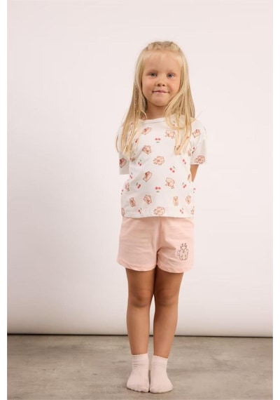 Defacto %100 Pamuk Regular Fıt Baskılı Şortlu 2li Pijama Takımı Kız Bebek I0405a526hspn153 Pembe-pn153