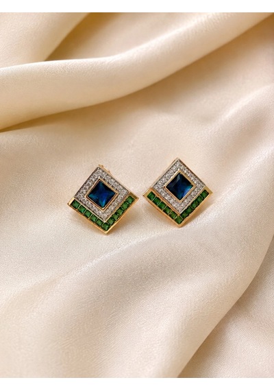 Safir Geometrik Küpe Çok Renkli