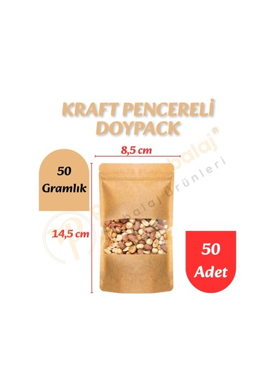 Kraft Pencereli Doypack 8,5x14,5x6 Cm 50 Adet