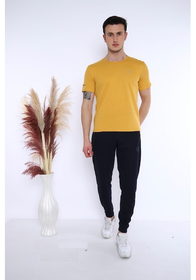 Erkek Hardal Alt-Üst T-Shirt Takım, Rahat Kesim-3305 Hardal