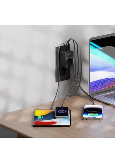 Lexroo Akım Korumalı Priz 1x Priz, 2x Type-c, 1x Usb Port Çıkışlı Tekli Siyah
