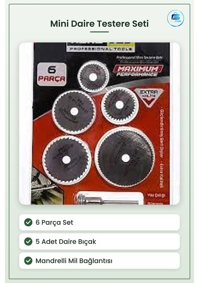 Daire Testere Bıçakları 6 Parça Pro Mini Set Mandrelli Küçük Kesi