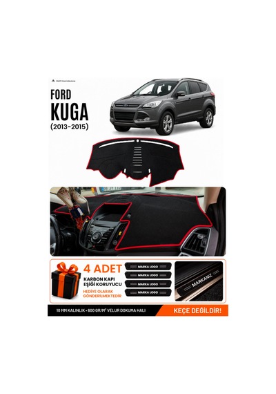 Ford Kuga 2013-2015 Uyumlu Torpido Koruma, Torpido Örtüsü, Torpido Kılıfı - Siyah Kırmızı
