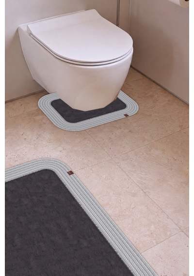 Banyo Paspası Takımı 70x110+50x70 Cm Düz Antrasit Gri & Gümüş Gri