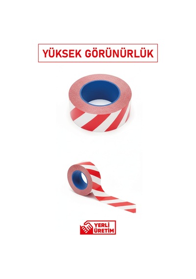 Etr 5111 Yapışkanlı Zemin İşaretleme Bandı Kırmızı Beyaz Uyarı Bandı