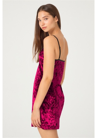 Cottonhill Vişne Tül Detaylı Kadife Kadın Babydoll Gecelik Vişne