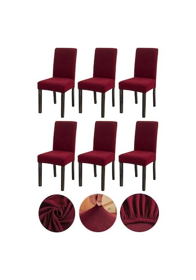 Bambu Nano Kumaş Likralı Yıkanabilir 6'lı Sandalye Kılıfı Lastikli Sandalye Örtüsü 6 Adet - Bordo