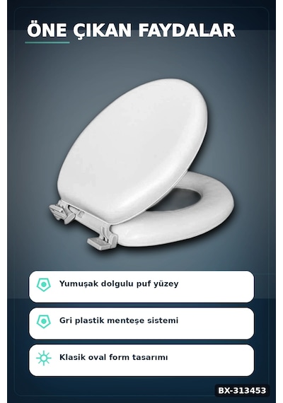 Sünger Dolgulu Standart Boy Klozet Kapağı - 1 Adet Yumuşak Puf Banyo Aksesuarı Bx-313453 12 Izgara