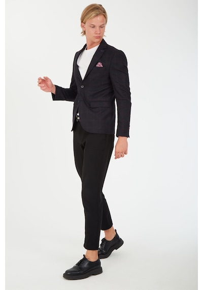 Sposo 5135 Dar Kalıp Kareli Siyah Erkek Blazer Ceket Siyah