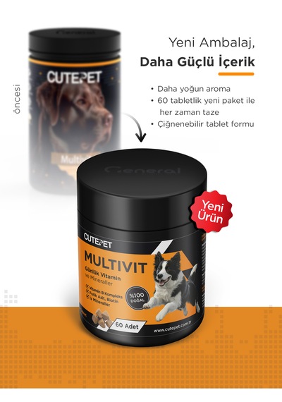 Cutepet Multivit Köpek Vitamin Ve Mineral Tableti 60 Adet Günlük Bağışıklık, Enerji Ve Genel Sağlık Desteği