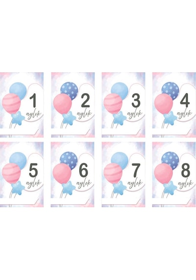 Mine Memory Bebek - Hamile Fotoğraf Anı Hatıra Kartı Seti 40 Adet - Hediyelik Pembe - Mavi Çok Renkli