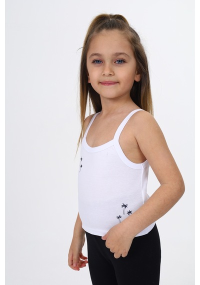 Toontoy Kız Çocuk Baskılı Kare Yaka Basic Atlet Beyaz
