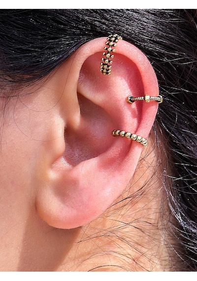 Vintage Antik 3'lü Deliksiz Ear Cuff Ayarlanabilir Kıkırdak Küpe Seti Eukk6 Sarı