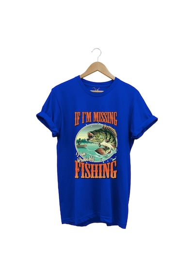 Balıkçı Fishing Vintage Poster Baskılı Regular Fit %100 Pamuk Mavi T-shirt Saks Mavi