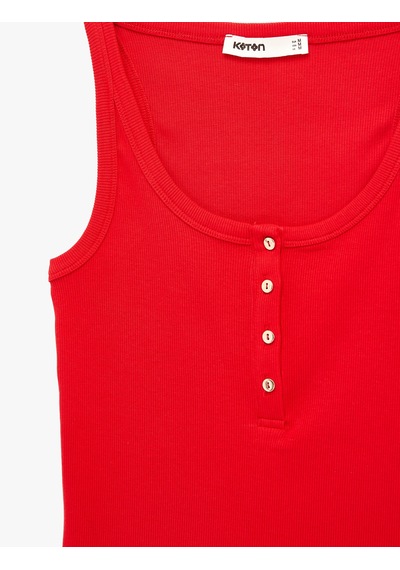 Koton Pamuklu Slim Fit Süs Düğmeli U Yaka Fitilli Atlet Kırmızı 6sak10032pk