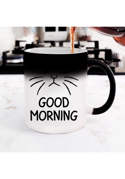 Good Morning Kedi Tasarımlı Sihirli Kupa Saydam
