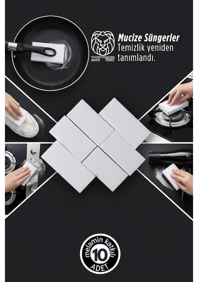 Transformacion 10'lu Mucize Melamin Sünger - Nano Leke Çıkarıcı Sihirli Temizlik Serisi, 7430000722896 Diğer