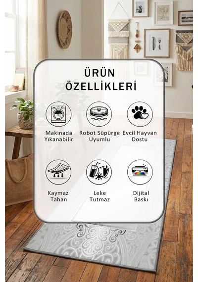 Dubai Yıkanabilir Yolluk Açık Gri