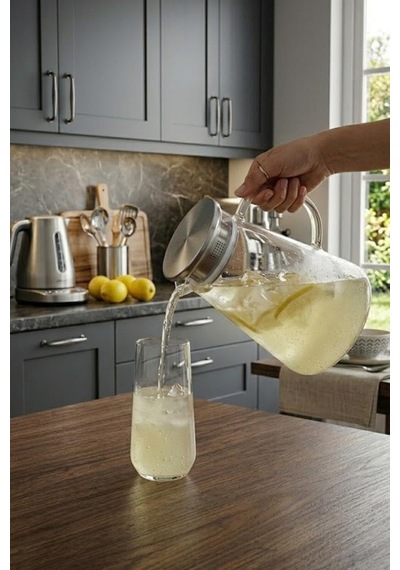 Limonata Ve Detoks Sürahisi 1800 Ml - Isıya Dayanıklı Borosilikat Cam Karaf